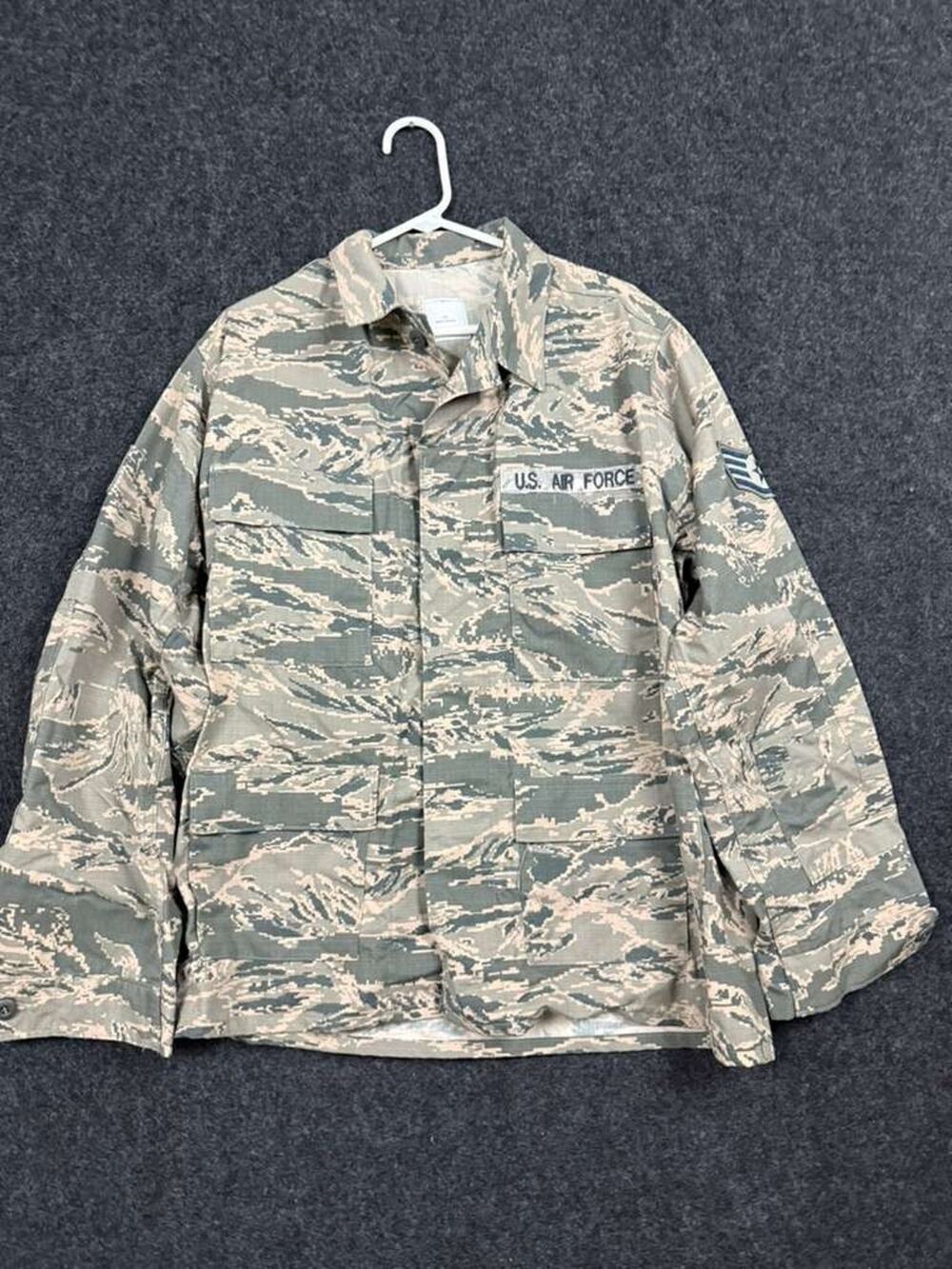 USAF ABU Digital Tiger Stripe Utility Coat 44R Military Uniform Jacket Patches